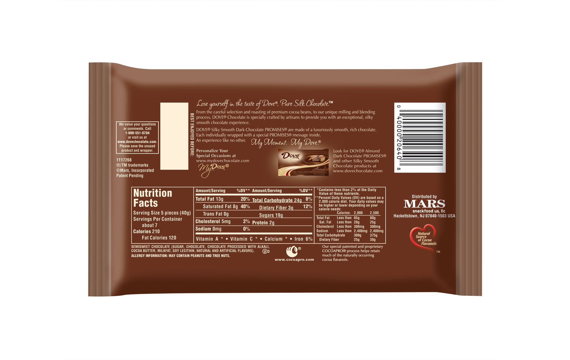 Dove Dark Chocolate Nutrition
