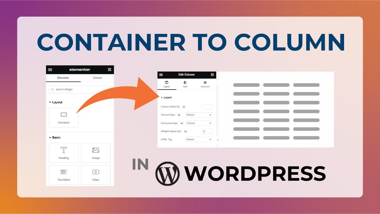 How to Convert from Container to Column WordPress